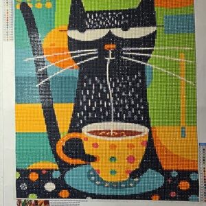 Vibrant Cat Diamond Art with Black and Multicolor Design
